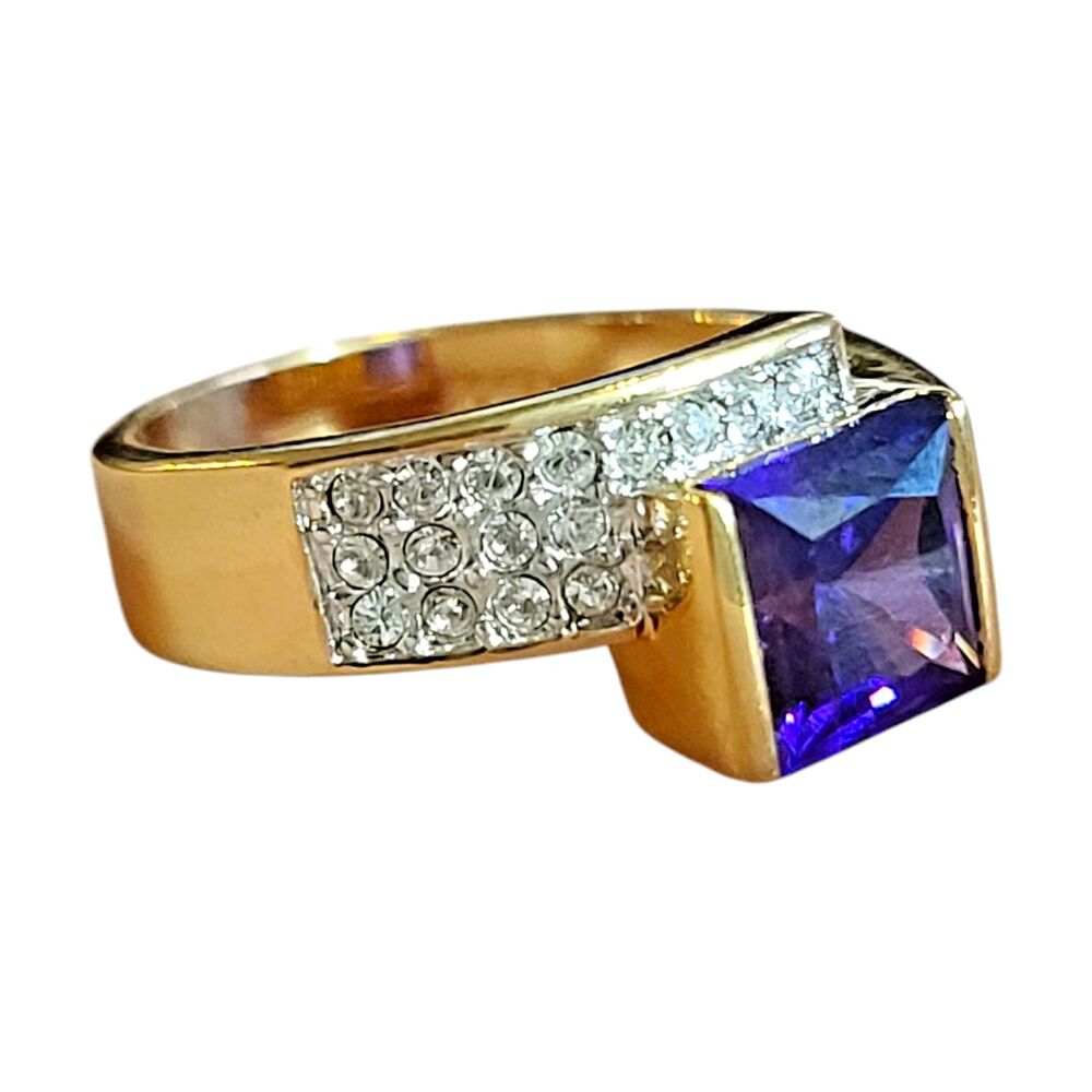 Vintage Edco Huge Sparkle Purple Stone Pave CZ Statement Ring Size 6.5